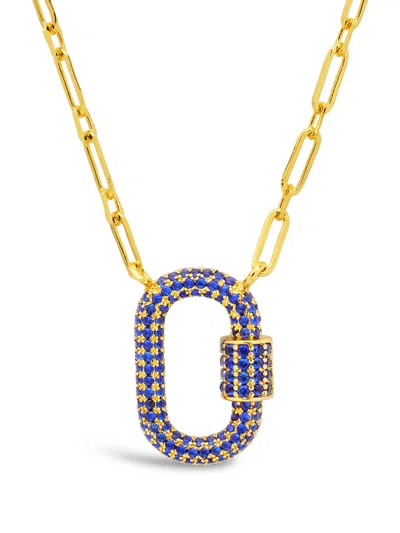 Sterling Forever Pave Cz Carabiner Lock Necklace [silver/blue]