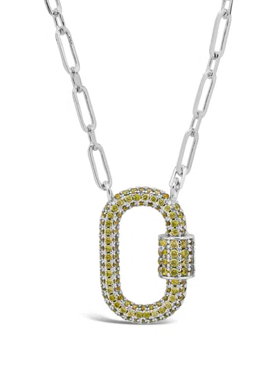 Sterling Forever Pave Cz Carabiner Lock Necklace [silver/blue] In Green