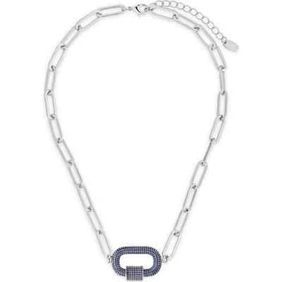 Sterling Forever Pavé Cz Carabiner Lock Pendant Necklace In Metallic