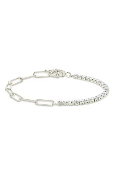 Sterling Forever Pave Cz Paperclip Chain Bracelet In Silver