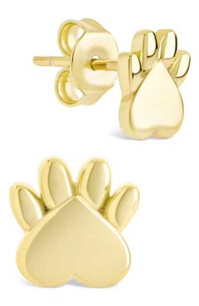 Sterling Forever Paw Print Stud Earrings In Gold