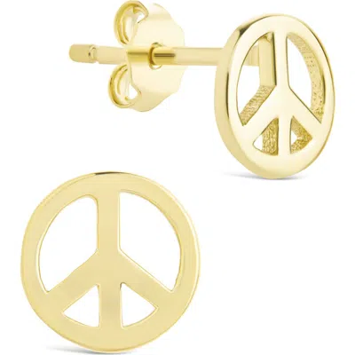 Sterling Forever Peace Sign Stud Earrings In Gold