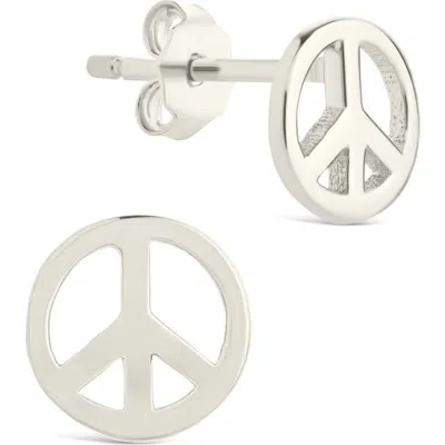 Sterling Forever Peace Sign Stud Earrings In White