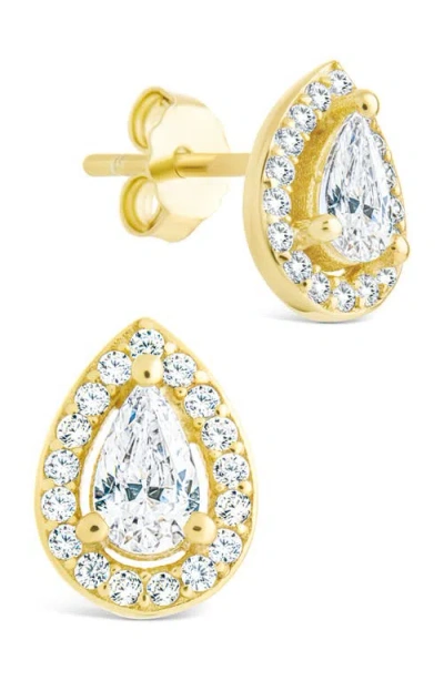 Sterling Forever 14k Over Silver Cz Pear Cut Brilliant Halo Stud Earrings In Gold