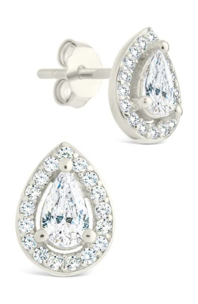 Sterling Forever Silver Cz Pear Cut Brilliant Halo Stud Earrings In Metallic