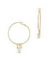 Sterling Forever Pearl And Bezel Cz Hoops In Gold