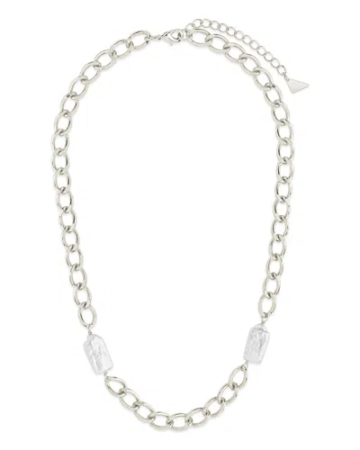 Sterling Forever Pearl Chain Necklace In Metallic