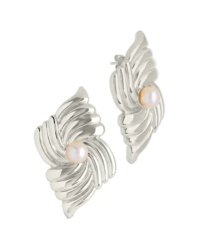 Sterling Forever Pearl Fantaise Statement Studs In Metallic