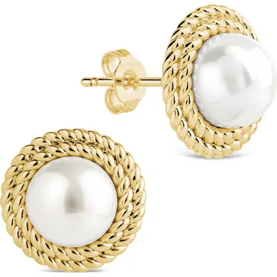 Sterling Forever Pearl Halo Stud Earrings In Gold