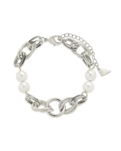Sterling Forever Ivanna Imitation Pearl Bracelet In Silver