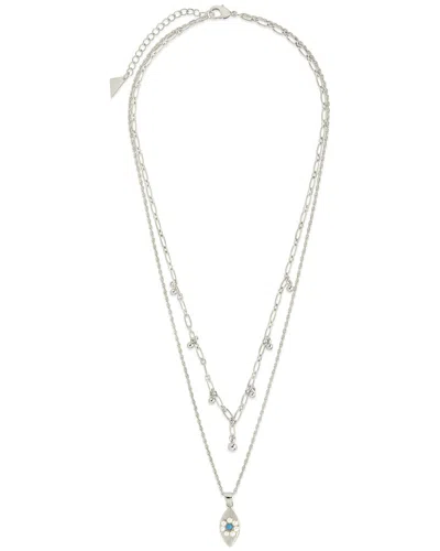 STERLING FOREVER STERLING FOREVER PEARL VARUNA EVIL EYE CHARM LAYERED NECKLACE