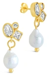 Sterling Forever Penny Cubic Zirconia Mother Of Pearl Cluster Stud Earrings In Gold