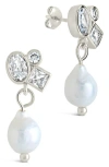 Sterling Forever Penny Cubic Zirconia Mother Of Pearl Cluster Stud Earrings In Silver