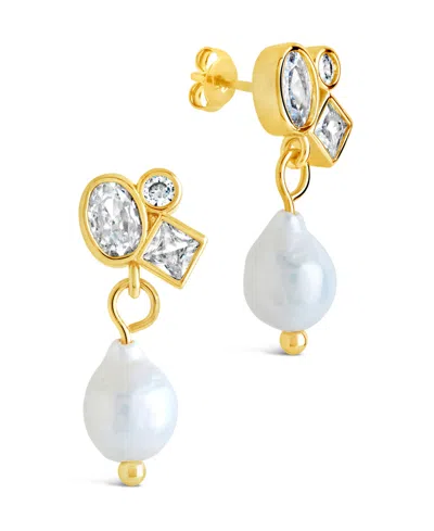 Sterling Forever Penny Cubic Zirconia Mother Of Pearl Cluster Stud Earrings In Gold
