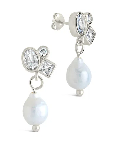 Sterling Forever Penny Cubic Zirconia Mother Of Pearl Cluster Stud Earrings In Silver