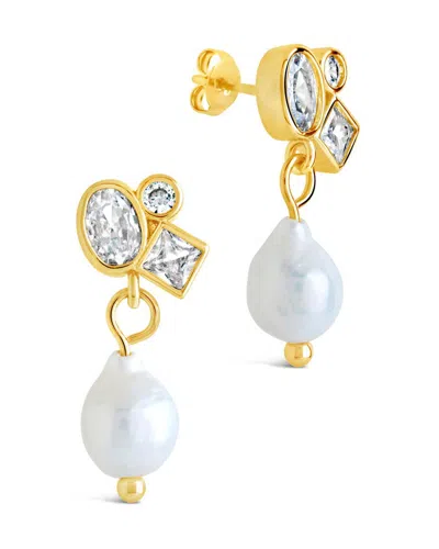 Sterling Forever Penny Cz & Pearl Cluster Studs In Gold