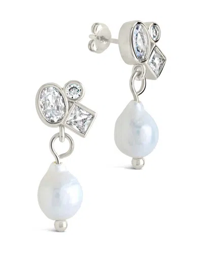 Sterling Forever Penny Cz & Pearl Cluster Studs In Silver