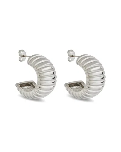 Sterling Forever Philippa Ribbed Huggie Hoop Earrings In Metallic