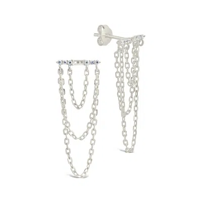 Sterling Forever Phoebe Cz Chain Drop Studs In Silver