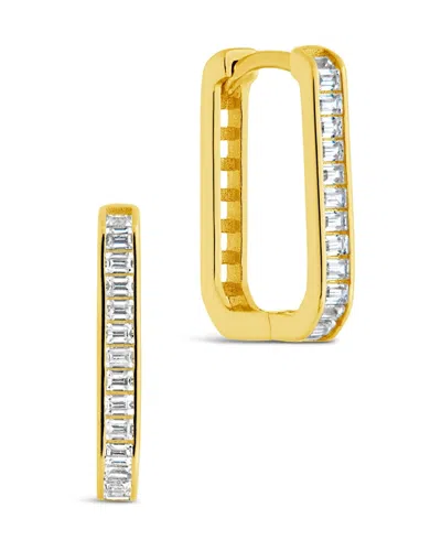 Sterling Forever Piper Cz Rectangle Hoop Earrings In Gold