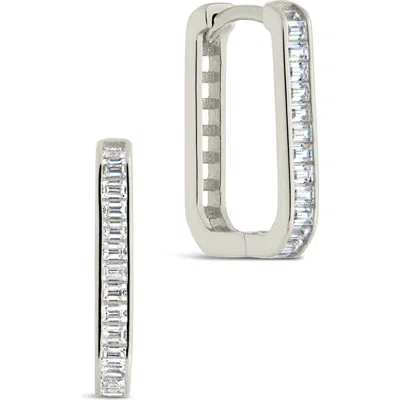 Sterling Forever Piper Cz Rectangular Hoop Earrings In Silver