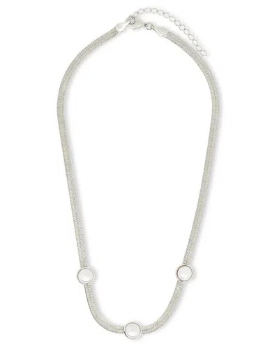 Sterling Forever Plated Cz Pamela Stationed Herringbone Necklace