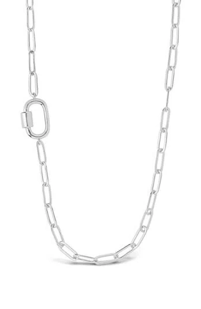 Sterling Forever Polished Carabiner Station Paper Clip Chain Necklace In Silver