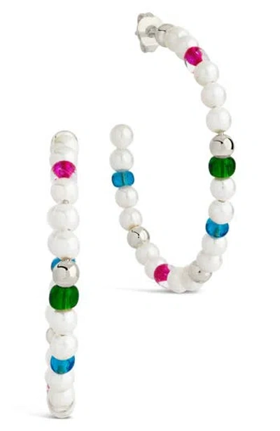 Sterling Forever Polly Cultured Pearl & Bead Hoop Earrings In White