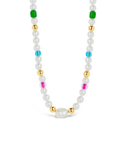 Sterling Forever Polly Pearl Beaded Choker Necklace In Gold