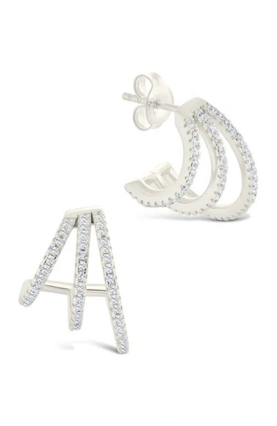 Sterling Forever Porter Cubic Zirconia Triple Hoop Earrings In Pattern