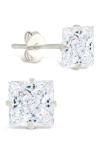 Sterling Forever Sterling Silver Princess Cut Prong Set Stud Earrings In Silver