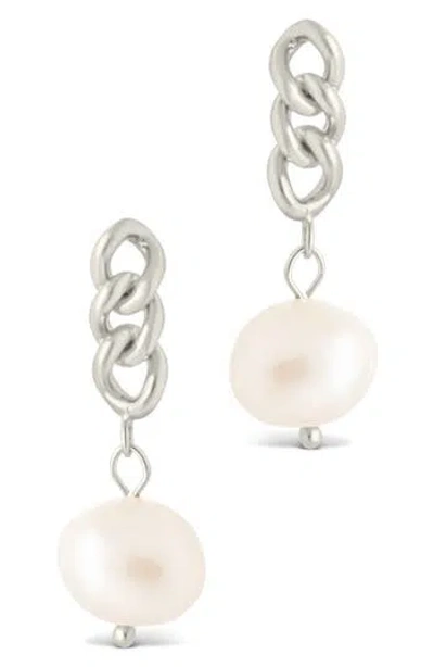 Sterling Forever Priscilla Faux Pearl Crisscross Drop Earrings In Silver