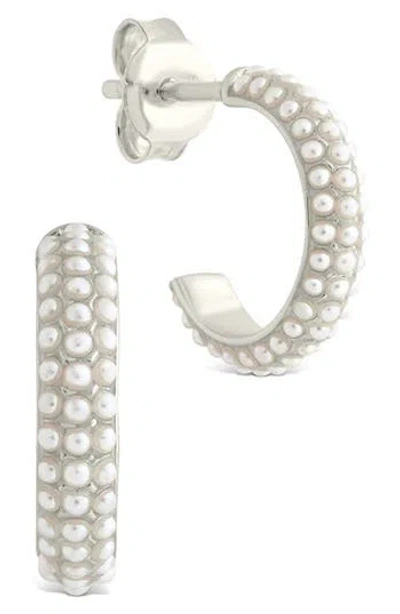 Sterling Forever Quinley Faux Pearl Hoop Earrings In Silver