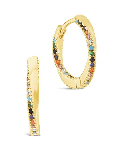 Sterling Forever Rainbow Cz Micro Hoop Earrings In Gold