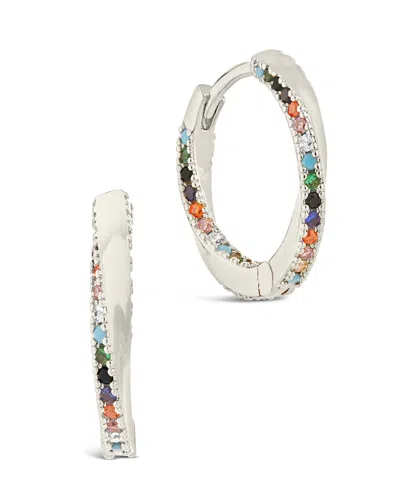 Sterling Forever Rainbow Cz Micro Hoop Earrings In Silver