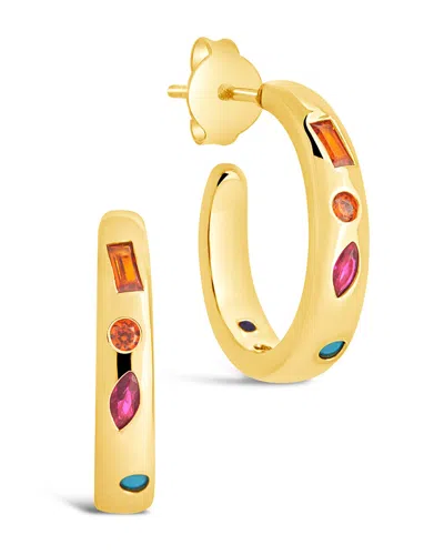 Sterling Forever Rainbow Cz Studded Hoop Earrings In Gold