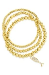Sterling Forever Beaded Bracelet Set With Cz Champagne Flute Charm In Gold