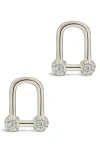 Sterling Forever Sterling Silver Ramzee Cz Stirrup Chain Stud Earrings In Metallic