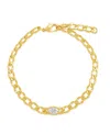 Sterling Forever Rebel Station Cubic Zirconia Curb Chain Bracelet In Gold