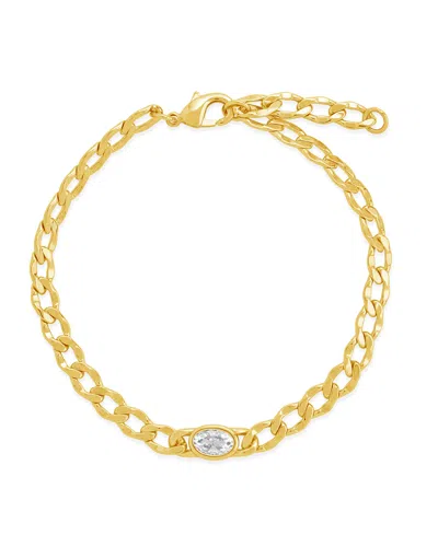 Sterling Forever Rebel Station Cubic Zirconia Curb Chain Bracelet In Gold