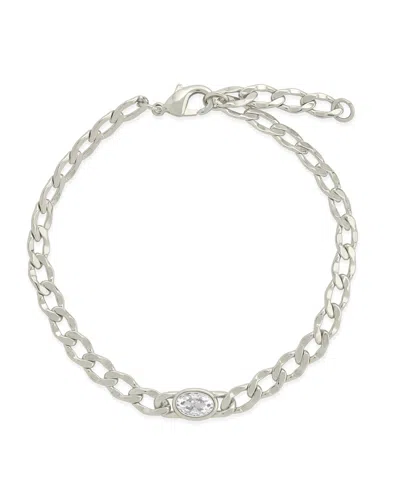 Sterling Forever Rebel Station Cubic Zirconia Curb Chain Bracelet In Silver