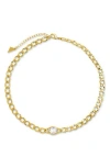 Sterling Forever Rebel Station Cubic Zirconia Curb Chain Necklace In Gold