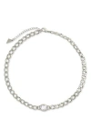 Sterling Forever Rebel Station Cubic Zirconia Curb Chain Necklace In White