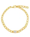 Sterling Forever Rebel Station Cubic Zirconia Curb Chain Bracelet In Gold
