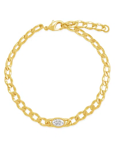 Sterling Forever Rebel Station Cz Curb Chain Bracelet In Gold