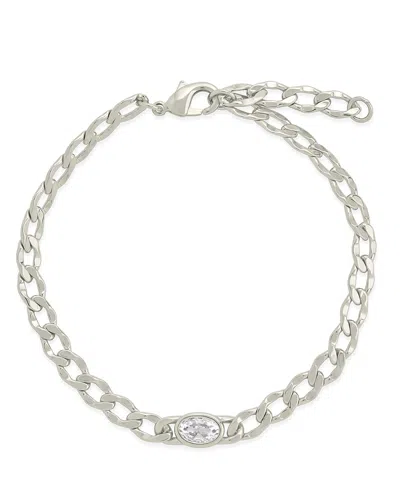 Sterling Forever Rebel Station Cz Curb Chain Bracelet In Silver
