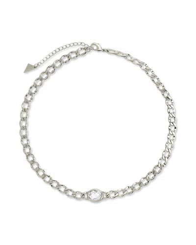 Sterling Forever Rebel Station Cz Curb Chain Choker In Silver