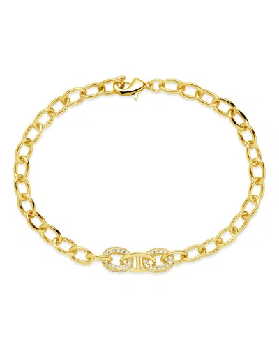 Sterling Forever Reina Cz Chain Link Bracelet In Gold