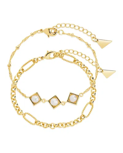 Sterling Forever Reine Triple Pearl Bracelet Set In Gold
