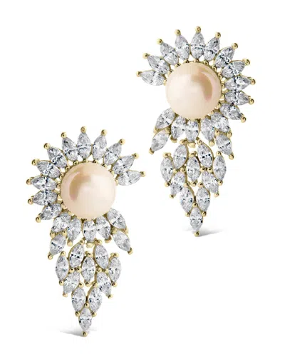 Sterling Forever Rhianna Cz & Pearl Statement Stud Earrings In Metallic